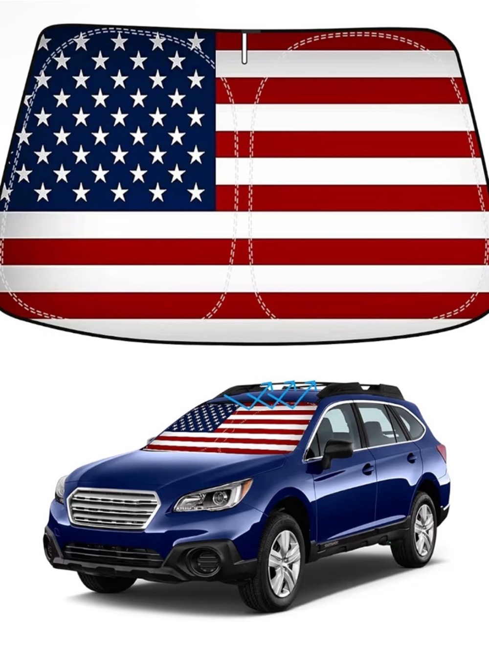 American Flag Windshield Sun Shade - Patriotic Red, White & Blue